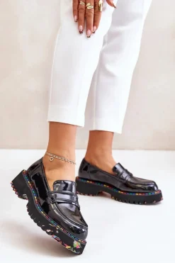 New Boto Masywne Mokasyny Damskie Lakierowane Artiker 55C0489 Czarne
