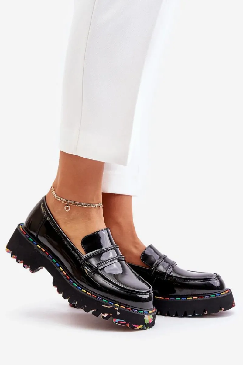 New Boto Masywne Mokasyny Damskie Lakierowane Artiker 55C0489 Czarne