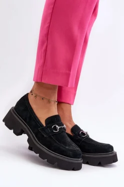 Buty damskie Vinceza Masywne Mokasyny Damskie Zamszowe Czarne Neloria Czarny