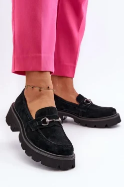 Buty damskie Vinceza Masywne Mokasyny Damskie Zamszowe Czarne Neloria Czarny