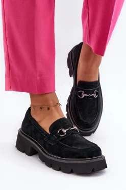 Buty damskie Vinceza Masywne Mokasyny Damskie Zamszowe Czarne Neloria Czarny