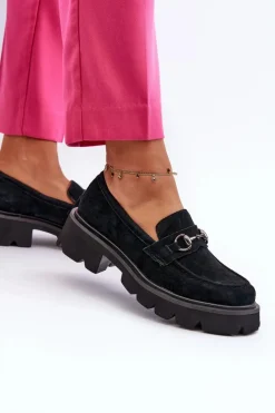 Buty damskie Vinceza Masywne Mokasyny Damskie Zamszowe Czarne Neloria Czarny