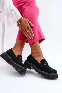 Buty damskie Vinceza Masywne Mokasyny Damskie Zamszowe Czarne Neloria Czarny