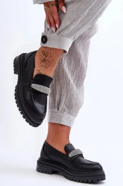 Boto Masywne Skórzane Mokasyny Z Ozdobą Czarne Aricka