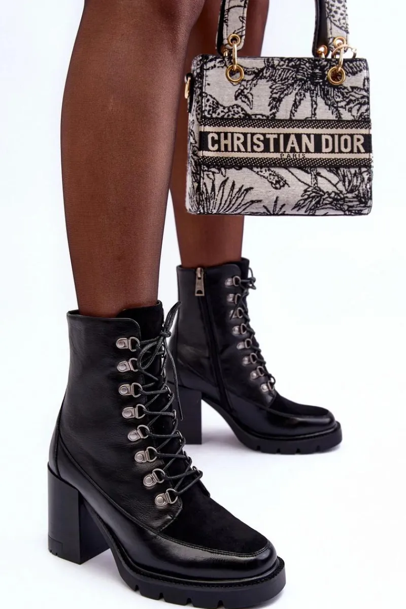 Hot Buty damskie Vinceza Masywne Sznurowane Botki Na Słupku Czarne Lathia