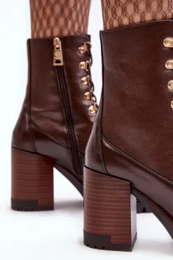 New Masywne Sznurowane Botki Na Słupku Brązowe Lathia Damskie Botki Na Słupku|Brązowe I Beżowe Botki