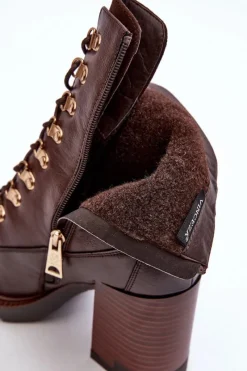 New Masywne Sznurowane Botki Na Słupku Brązowe Lathia Damskie Botki Na Słupku|Brązowe I Beżowe Botki