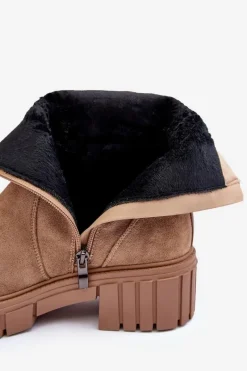 Clearance Masywne Zamszowe Botki Damskie Na Płaskim Obcasie Beżowe Lunai Damskie Botki Zimowe Damskie|Brązowe I Beżowe Botki