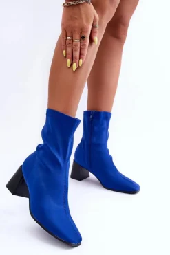 Sale Boto Materiałowe Botki Na Suwak Niebieskie Amisa