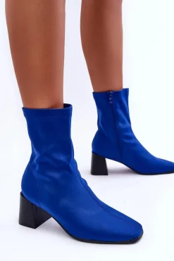 Sale Boto Materiałowe Botki Na Suwak Niebieskie Amisa