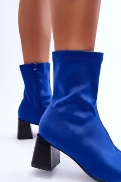 Sale Boto Materiałowe Botki Na Suwak Niebieskie Amisa