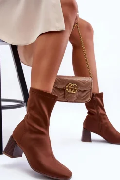 Hot Materiałowe Botki Na Suwak Brązowe Amisa Damskie Botki Wiosenne|Botki Na Słupku