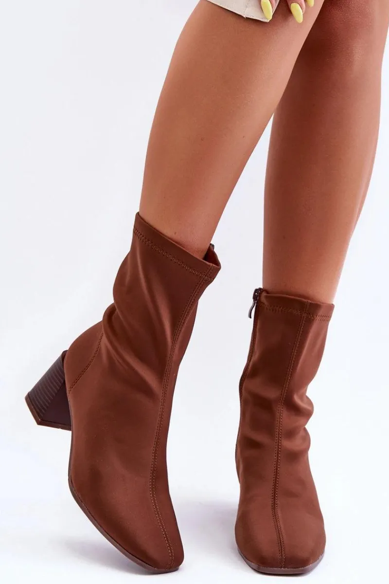 Hot Materiałowe Botki Na Suwak Brązowe Amisa Damskie Botki Wiosenne|Botki Na Słupku