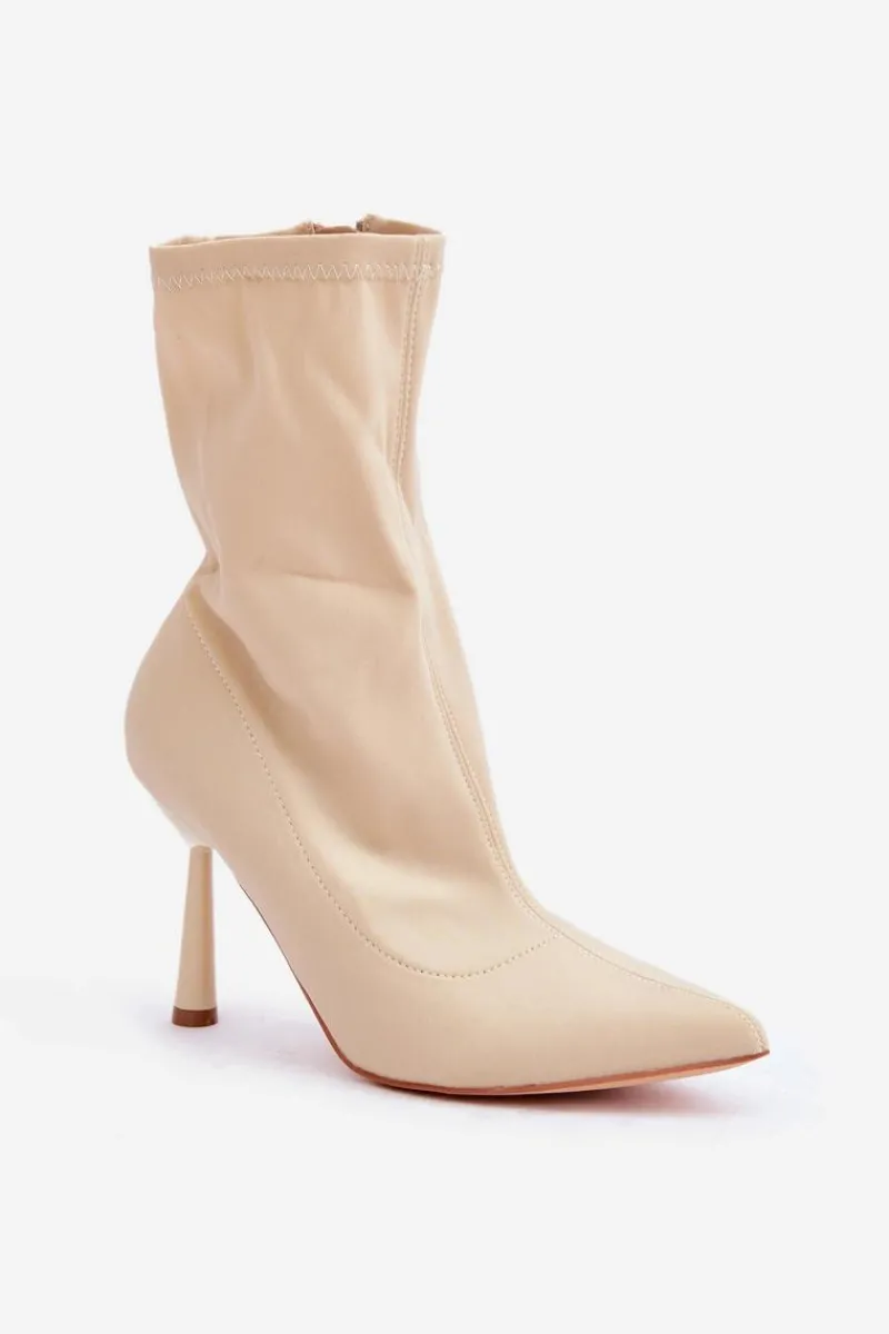 New Boto Materiałowe Botki Na Szpilce Jasnobeżowe Amune Beżowy