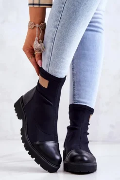 Discount Materiałowe Botki Wsuwane Nicole Czarne 2705 Damskie Botki Wiosenne|Czarne Botki