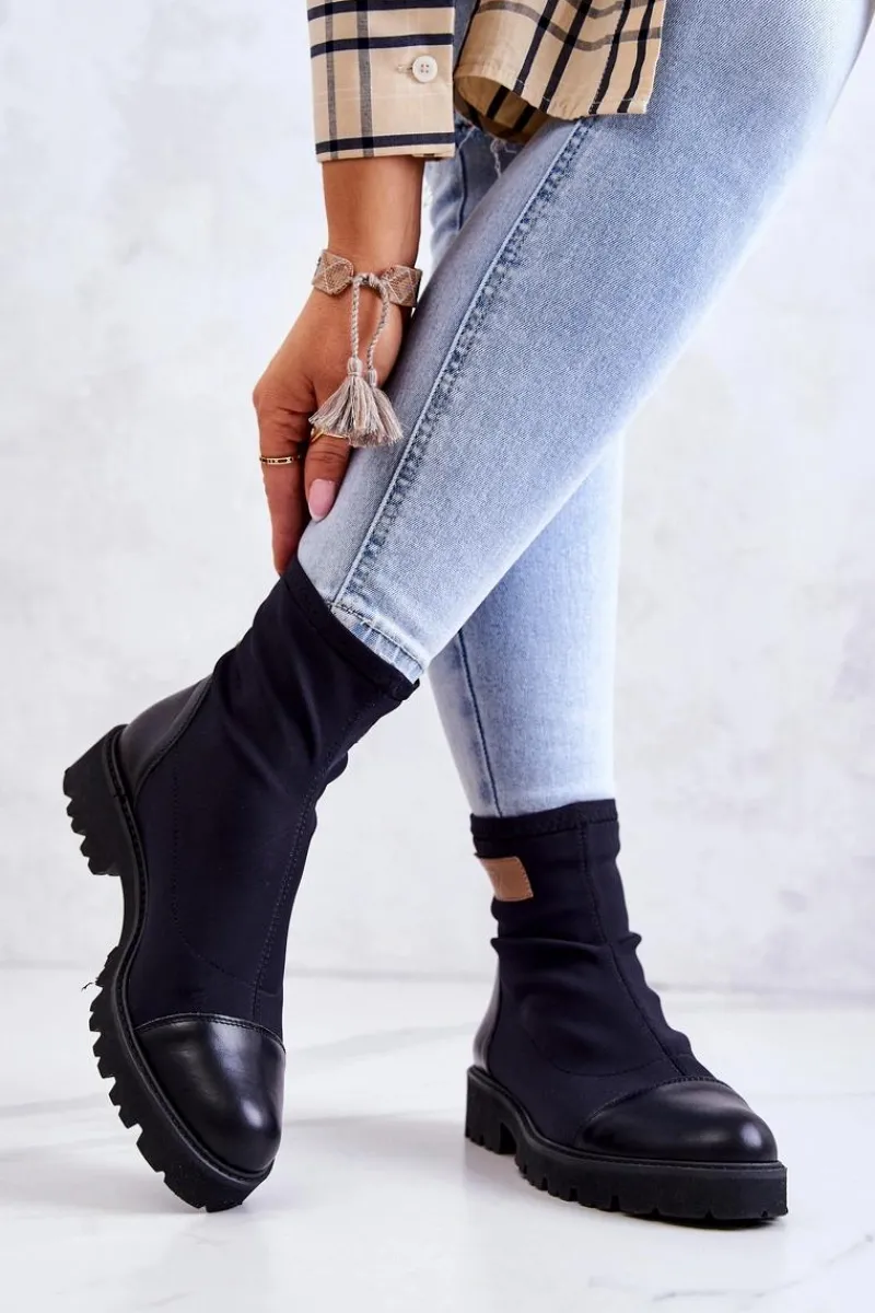 Discount Materiałowe Botki Wsuwane Nicole Czarne 2705 Damskie Botki Wiosenne|Czarne Botki