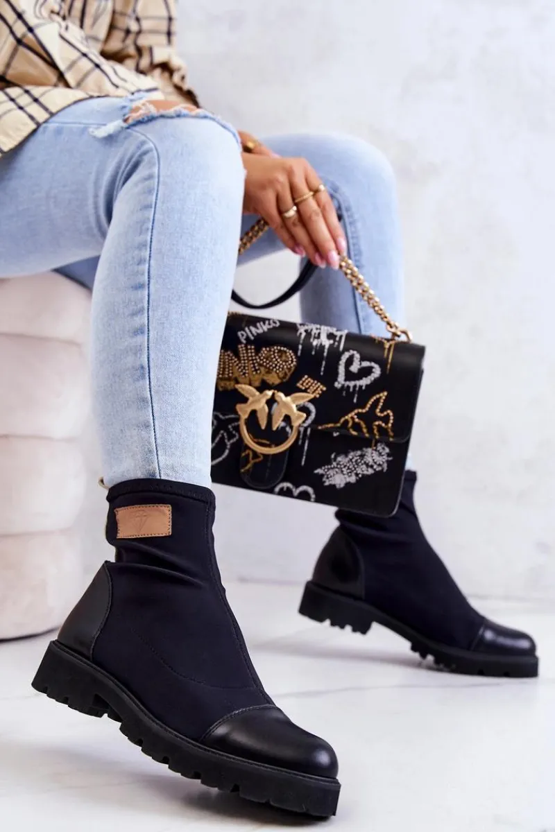 Discount Materiałowe Botki Wsuwane Nicole Czarne 2705 Damskie Botki Wiosenne|Czarne Botki