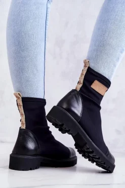 Discount Materiałowe Botki Wsuwane Nicole Czarne 2705 Damskie Botki Wiosenne|Czarne Botki