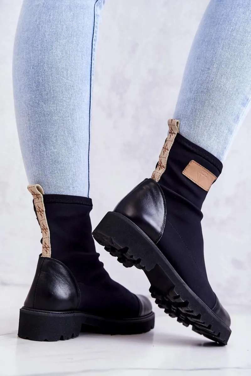 Discount Materiałowe Botki Wsuwane Nicole Czarne 2705 Damskie Botki Wiosenne|Czarne Botki