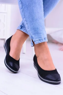 Online Materiałowe Czarne Baleriny Na Koturnie Elleni Damskie Baleriny Klasyczne