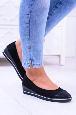 Online Materiałowe Czarne Baleriny Na Koturnie Elleni Damskie Baleriny Klasyczne