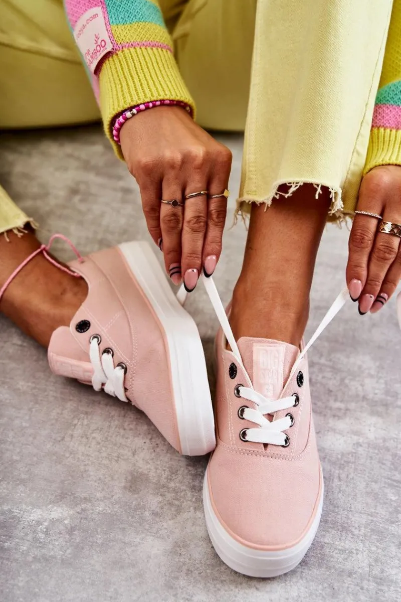 Best Big Star Shoes Materiałowe Damskie Tenisówki Big Star KK274020 Nude