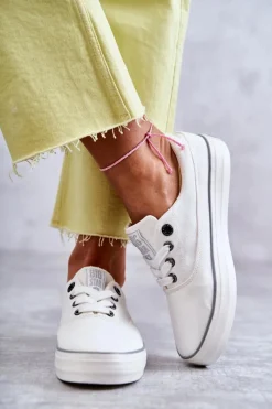 New Materiałowe Damskie Tenisówki Big Star KK274017 Białe Damskie Trampki Damskie Big Star|Trampki Damskie Niskie