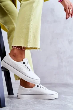 New Materiałowe Damskie Tenisówki Big Star KK274017 Białe Damskie Trampki Damskie Big Star|Trampki Damskie Niskie