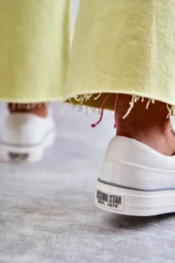 New Materiałowe Damskie Tenisówki Big Star KK274017 Białe Damskie Trampki Damskie Big Star|Trampki Damskie Niskie