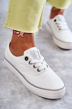 New Materiałowe Damskie Tenisówki Big Star KK274017 Białe Damskie Trampki Damskie Big Star|Trampki Damskie Niskie