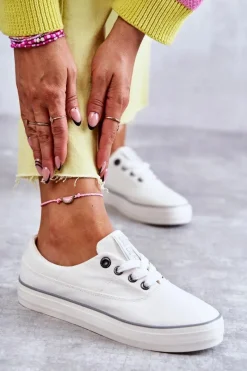 New Materiałowe Damskie Tenisówki Big Star KK274017 Białe Damskie Trampki Damskie Big Star|Trampki Damskie Niskie