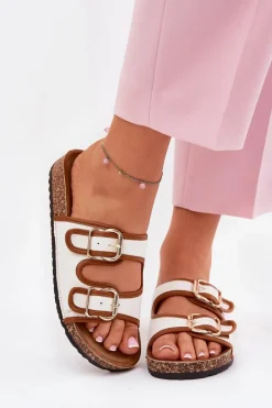 Best Materiałowe Klapki Damskie Na Korkowej Platformie Z Klamrami Białe Osoffe Damskie Klapki Korkowe|Klapki Damskie Klasyczne