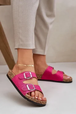 Klapki Korkowe|Klapki Na Platformie>Boto Materiałowe Klapki Na Korkowej Podeszwie Z Klamrami Fuksja Atera Różowy