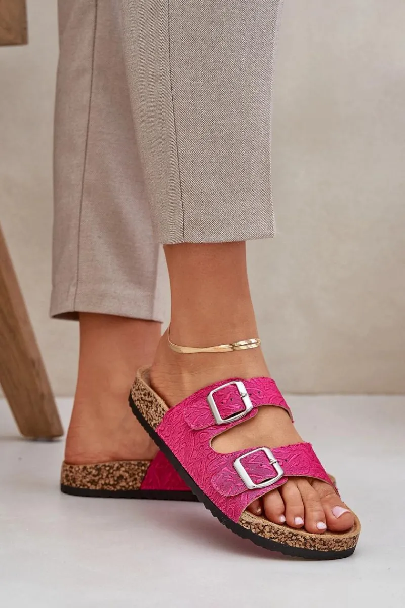 Klapki Korkowe|Klapki Na Platformie>Boto Materiałowe Klapki Na Korkowej Podeszwie Z Klamrami Fuksja Atera Różowy