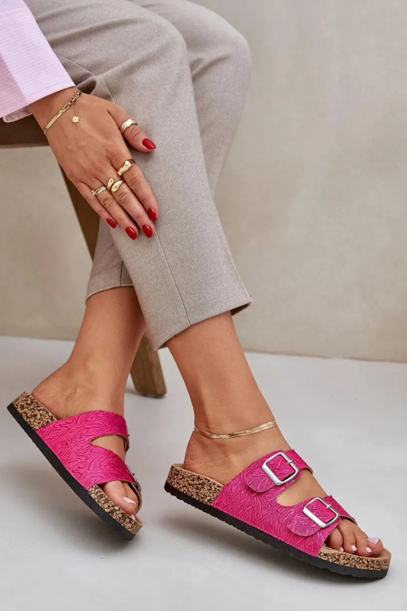 Klapki Korkowe|Klapki Na Platformie>Boto Materiałowe Klapki Na Korkowej Podeszwie Z Klamrami Fuksja Atera Różowy