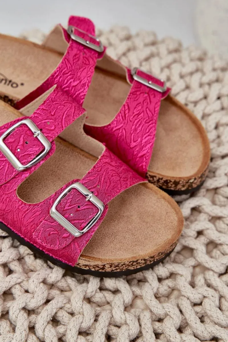 Klapki Korkowe|Klapki Na Platformie>Boto Materiałowe Klapki Na Korkowej Podeszwie Z Klamrami Fuksja Atera Różowy