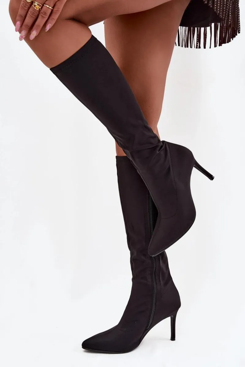 Kozaki Ocieplane|Kozaki Na Szpilce>Damskie buty S.Barski Materiałowe Kozaki Damskie Na Szpilce S.Barski HY52-513 Czarne