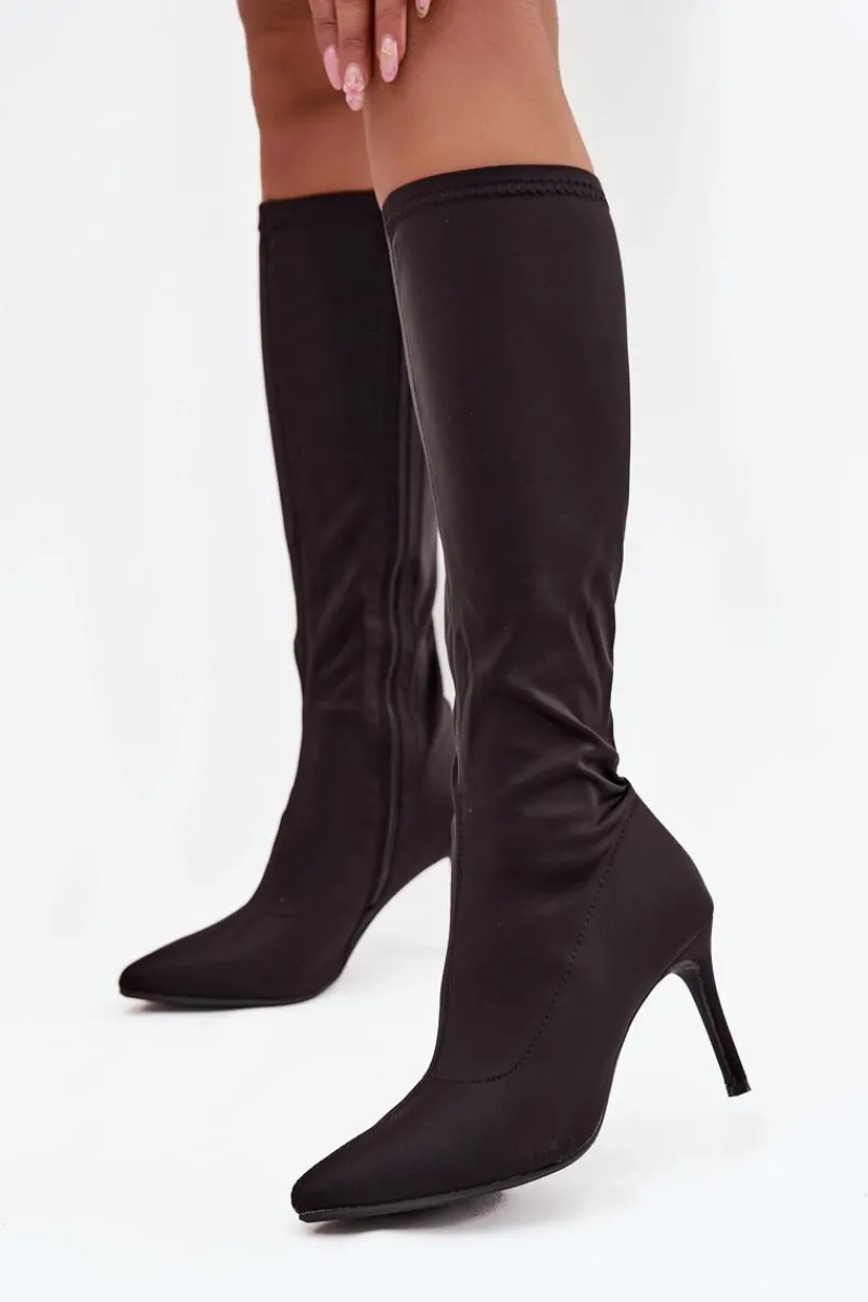 Kozaki Ocieplane|Kozaki Na Szpilce>Damskie buty S.Barski Materiałowe Kozaki Damskie Na Szpilce S.Barski HY52-513 Czarne