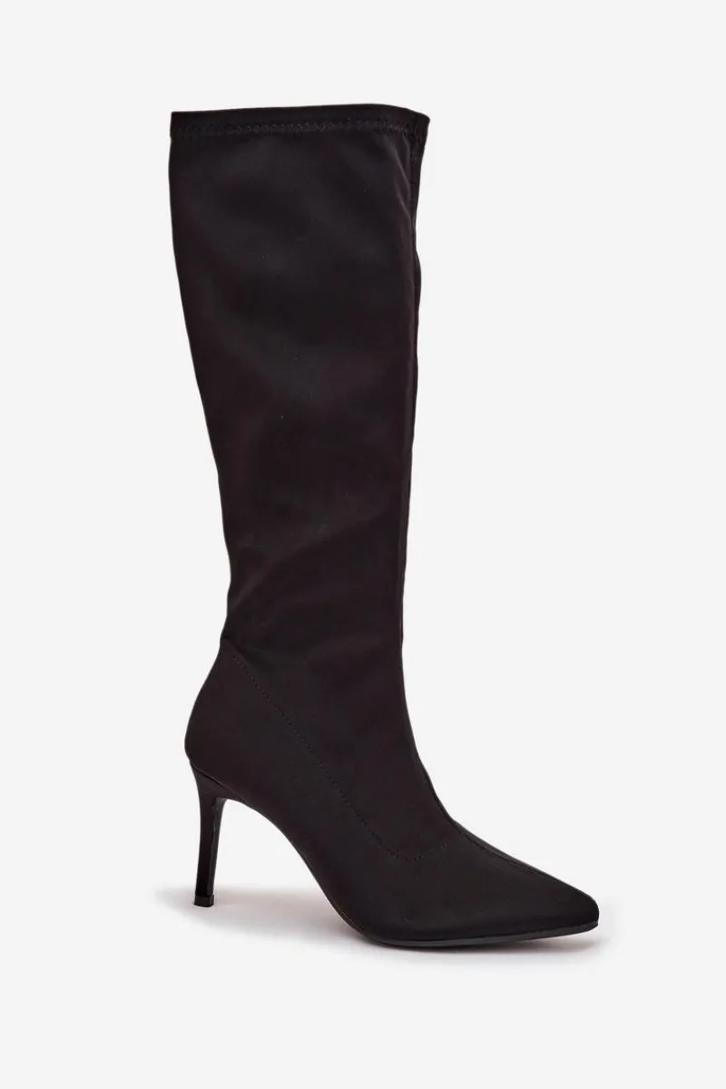 Kozaki Ocieplane|Kozaki Na Szpilce>Damskie buty S.Barski Materiałowe Kozaki Damskie Na Szpilce S.Barski HY52-513 Czarne