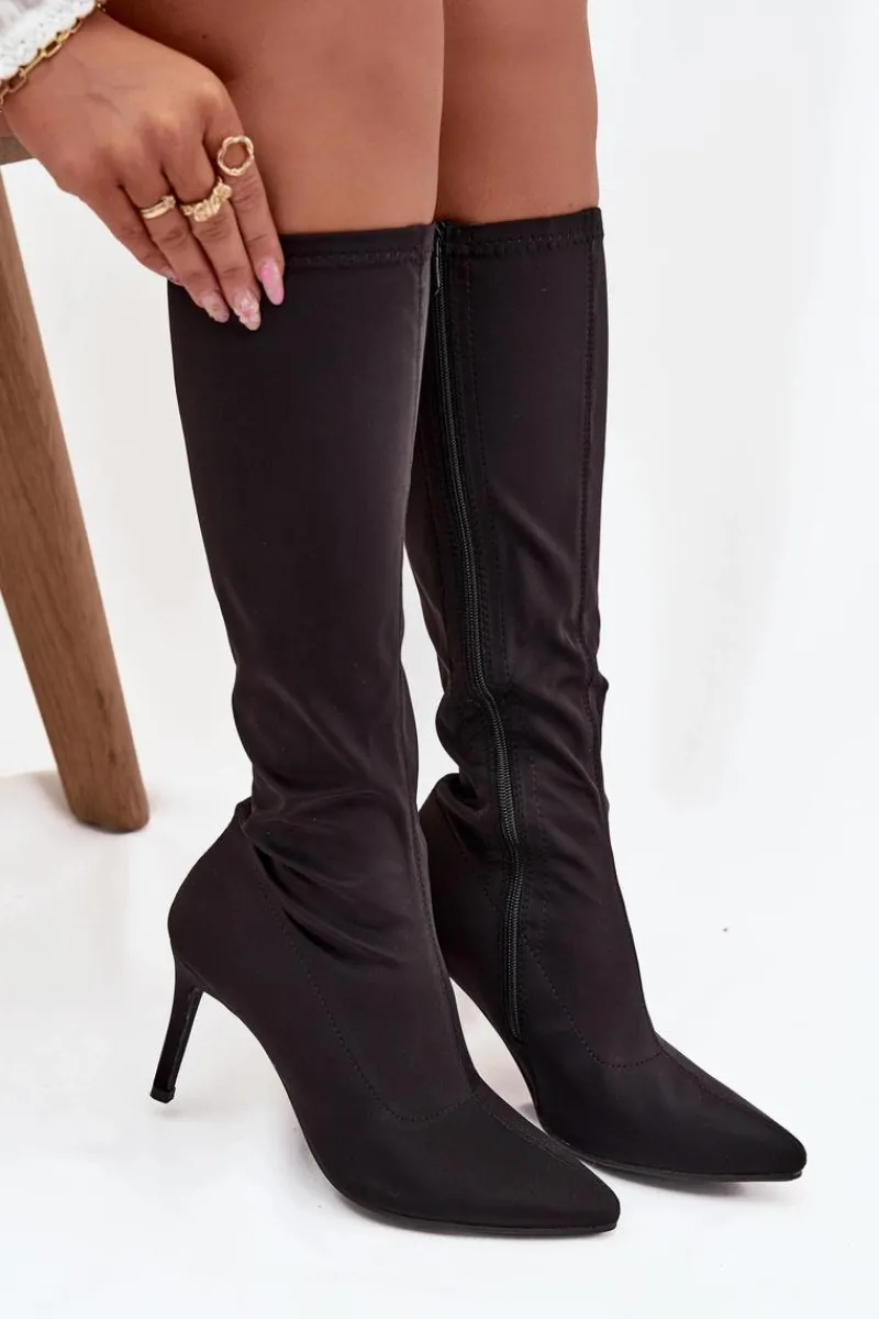 Kozaki Ocieplane|Kozaki Na Szpilce>Damskie buty S.Barski Materiałowe Kozaki Damskie Na Szpilce S.Barski HY52-513 Czarne