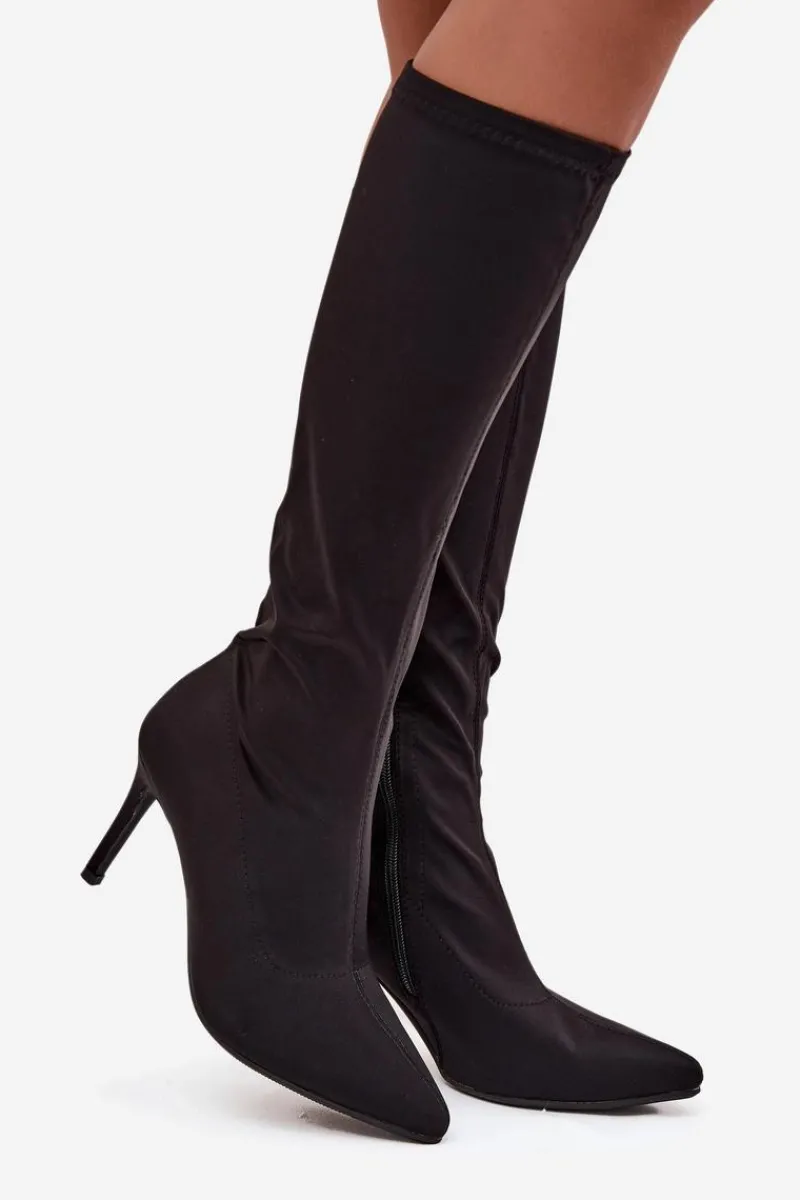 Kozaki Ocieplane|Kozaki Na Szpilce>Damskie buty S.Barski Materiałowe Kozaki Damskie Na Szpilce S.Barski HY52-513 Czarne