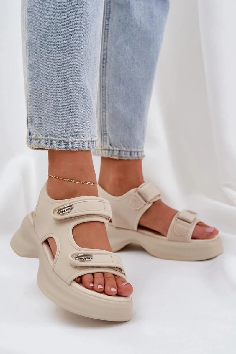 Clearance Materiałowe Lekkie Sandały Na Platformie Jasnobeżowe Deniffia Damskie Sandały Płaskie