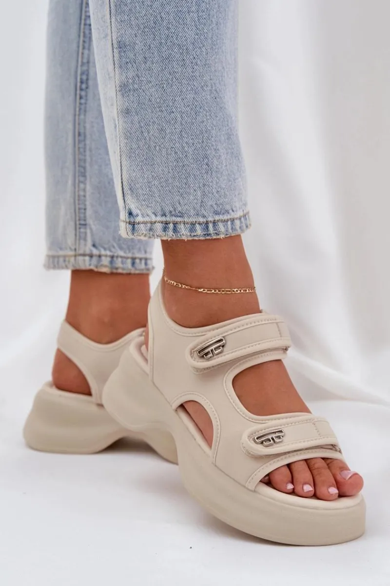 Clearance Materiałowe Lekkie Sandały Na Platformie Jasnobeżowe Deniffia Damskie Sandały Płaskie