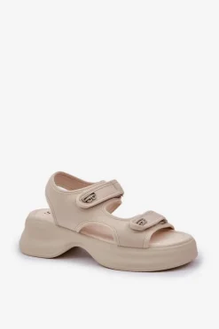 Clearance Materiałowe Lekkie Sandały Na Platformie Jasnobeżowe Deniffia Damskie Sandały Płaskie