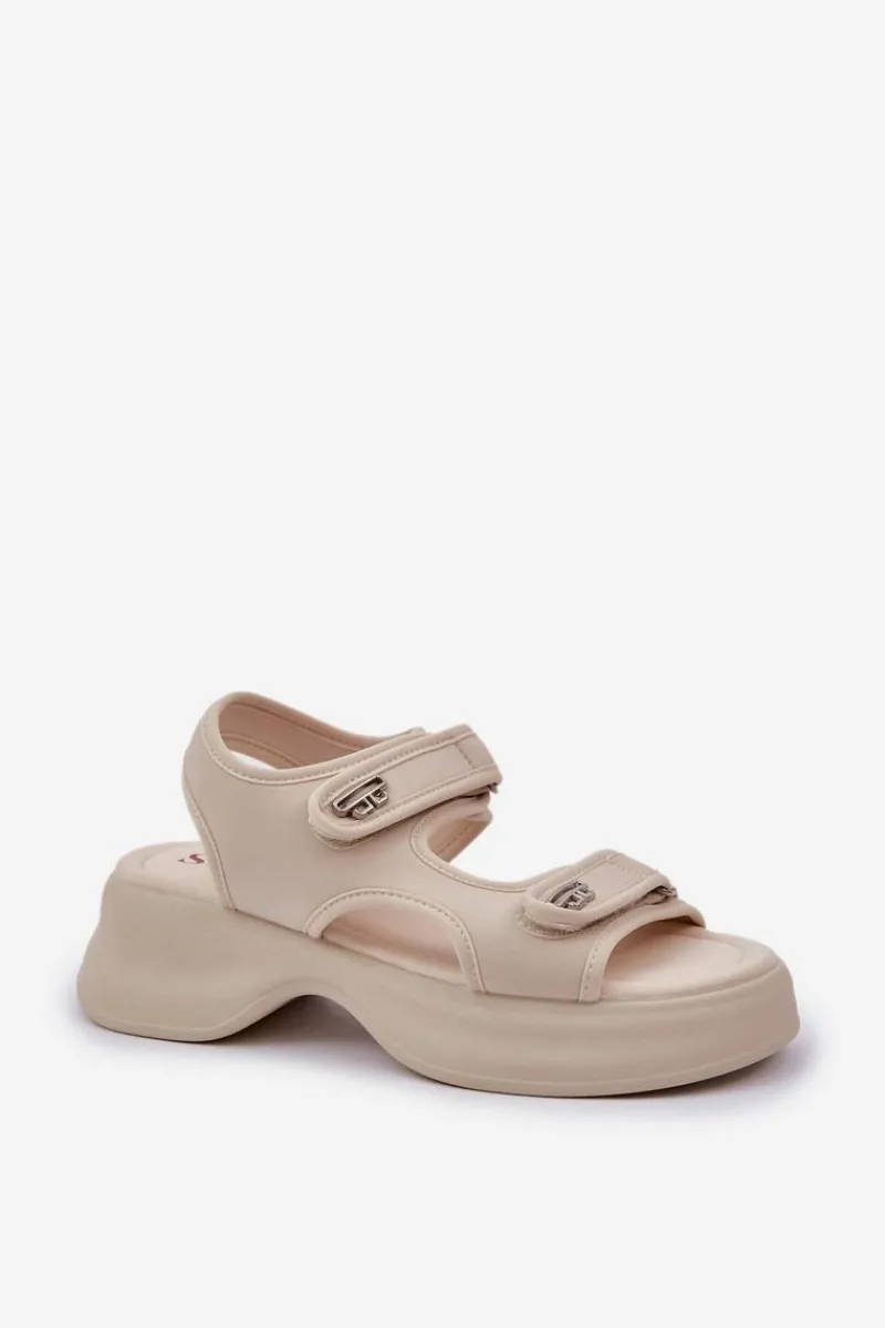 Clearance Materiałowe Lekkie Sandały Na Platformie Jasnobeżowe Deniffia Damskie Sandały Płaskie