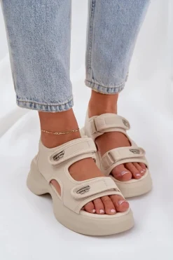 Clearance Materiałowe Lekkie Sandały Na Platformie Jasnobeżowe Deniffia Damskie Sandały Płaskie