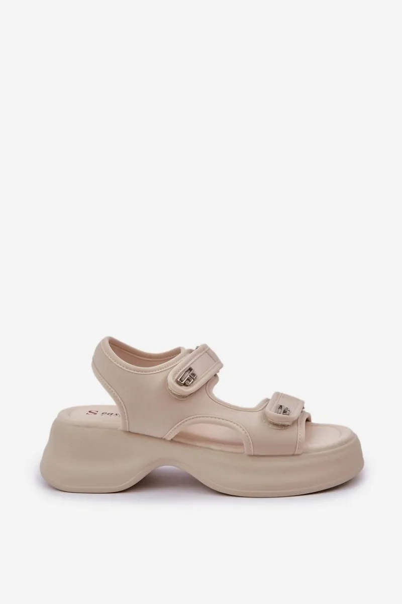 Clearance Materiałowe Lekkie Sandały Na Platformie Jasnobeżowe Deniffia Damskie Sandały Płaskie