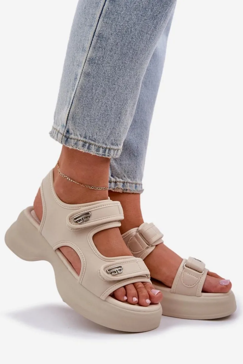 Clearance Materiałowe Lekkie Sandały Na Platformie Jasnobeżowe Deniffia Damskie Sandały Płaskie