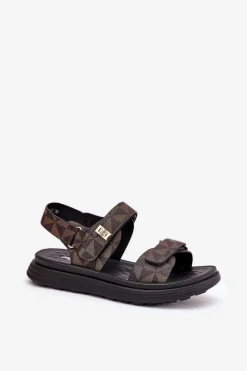 Best Materiałowe Sandały Damskie Na Platformie Czarno-Brązowe Leriot Damskie Sandały Płaskie