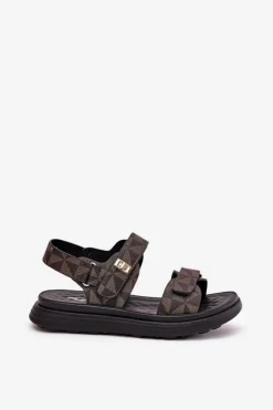 Best Materiałowe Sandały Damskie Na Platformie Czarno-Brązowe Leriot Damskie Sandały Płaskie